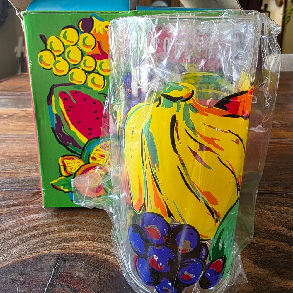 WC Designs vintage Coolers Daiquiri‎ Acrylic Barware Set of 4 Fruit Design 1995